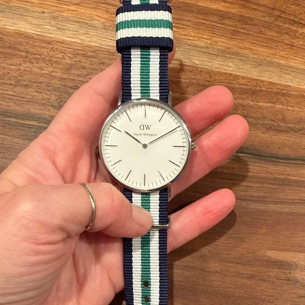 Daniel Wellington Classic Nottingham Watch with Navy and Green Striped Band
